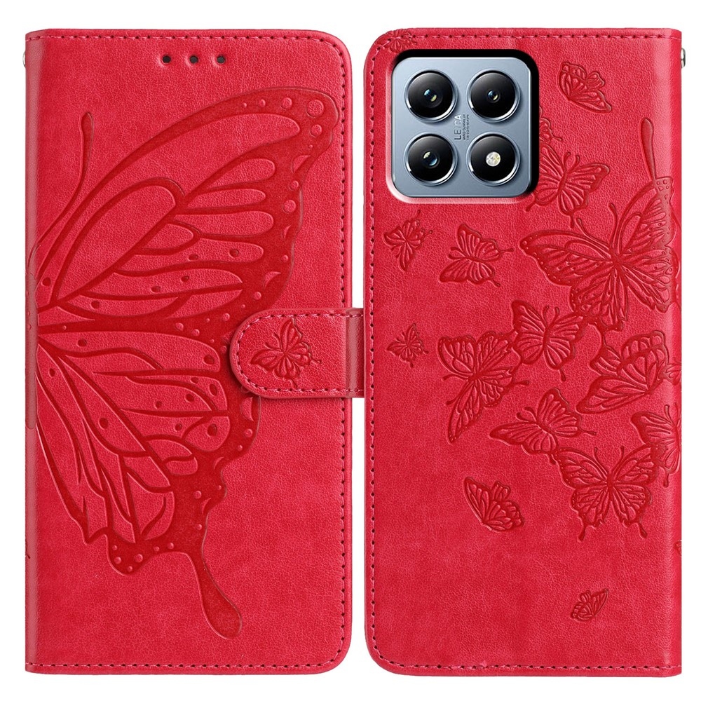 Floral Butterfly knížkové pouzdro na Xiaomi 15T - červené