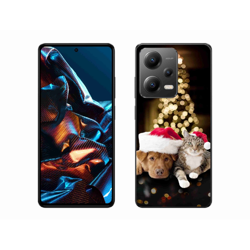 Gelový kryt mmCase na mobil Xiaomi Redmi Note 12 Pro 5G - vánoční pes a kočka