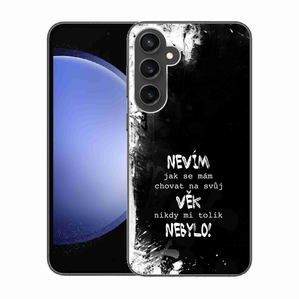Gelový kryt mmCase na Samsung Galaxy S23 FE - vtipný text 14 černé pozadí
