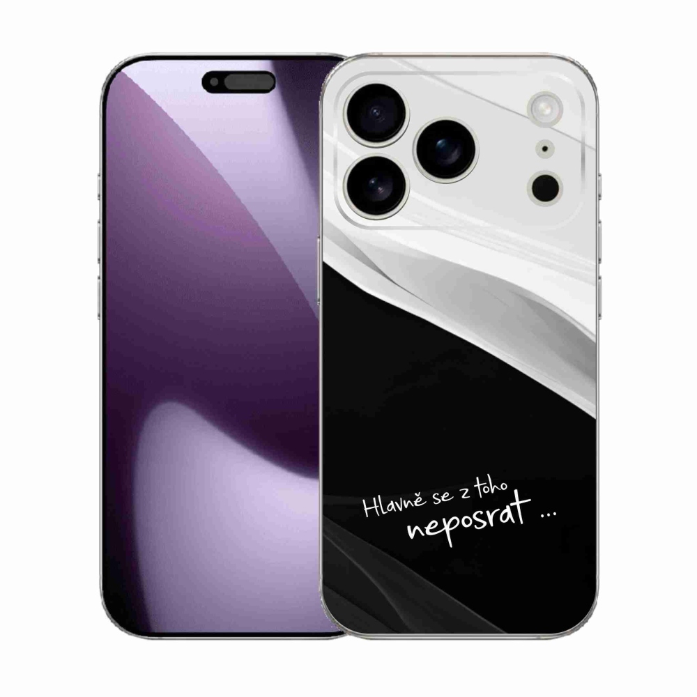 Gelový kryt mmCase na iPhone 17 Pro - vtipný text 13 černobílé pozadí