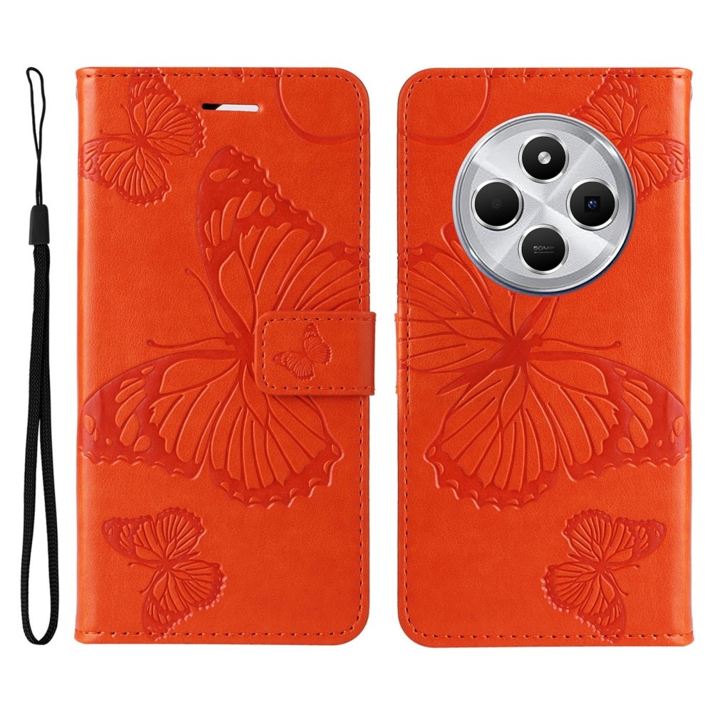 Big Butterfly knížkové pouzdro na Xiaomi Redmi 14C/Poco C75 - oranžové