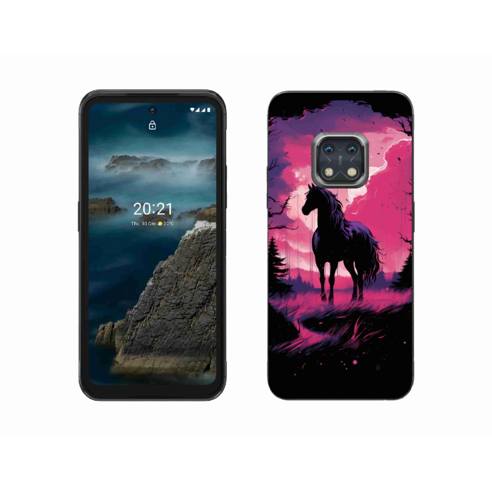 Gelový kryt mmCase na Nokia XR20 - černý kreslený kůň 1