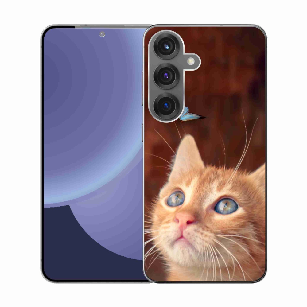 Gelový kryt mmCase na Samsung Galaxy S25 - motýl a kotě
