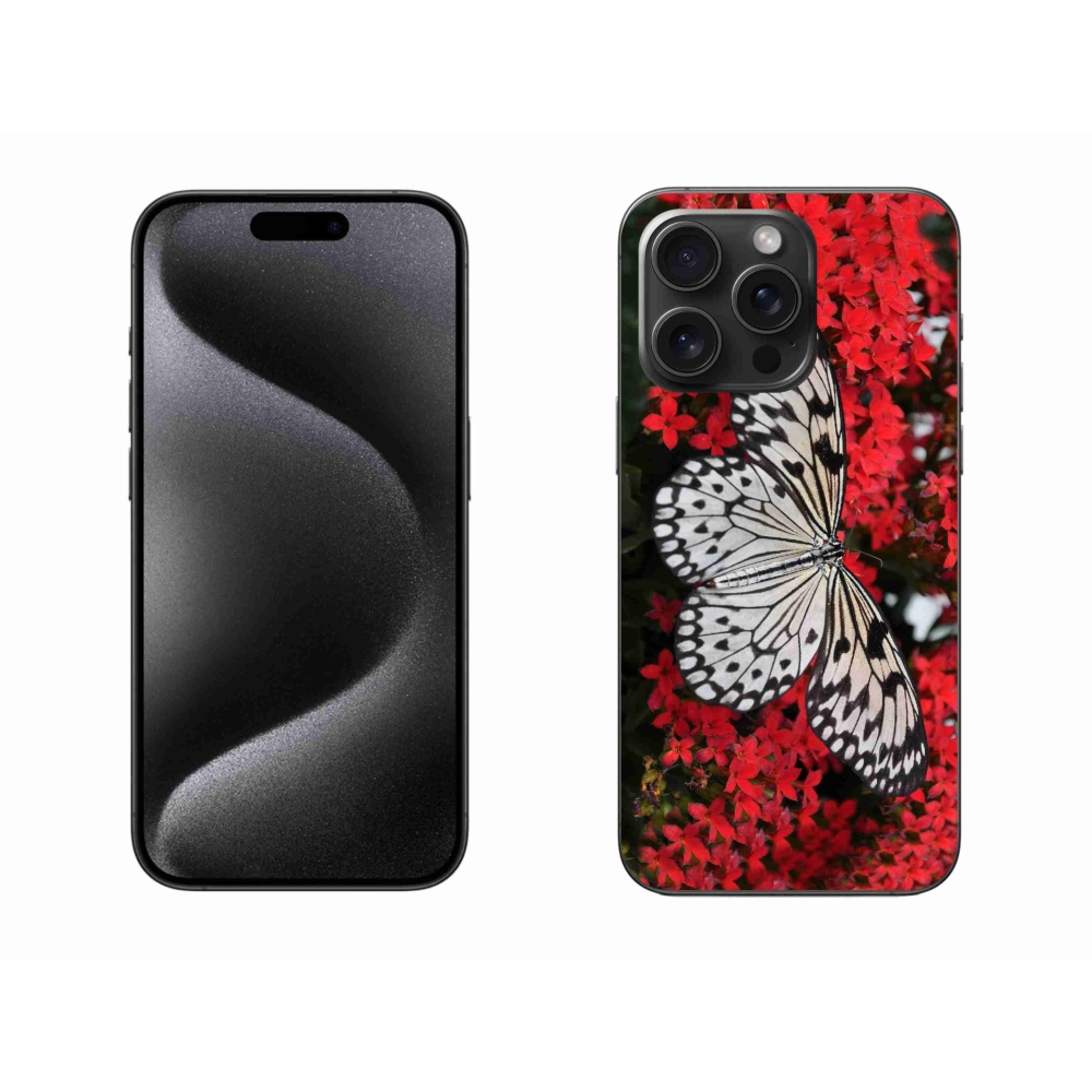 Gelový kryt mmCase na iPhone 15 Pro Max - černobílý motýl 1