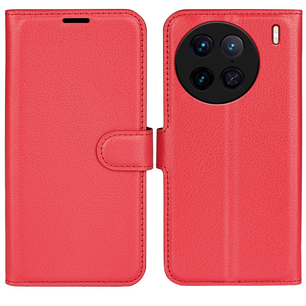 Litchi knížkové pouzdro na Vivo X90 Pro - červené