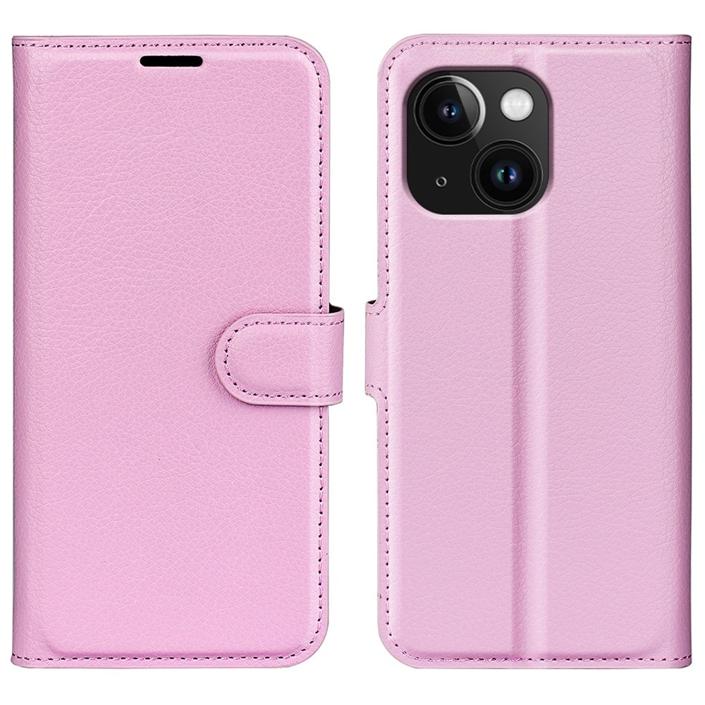 Litchi knížkové pouzdro na iPhone 15 Plus - růžové