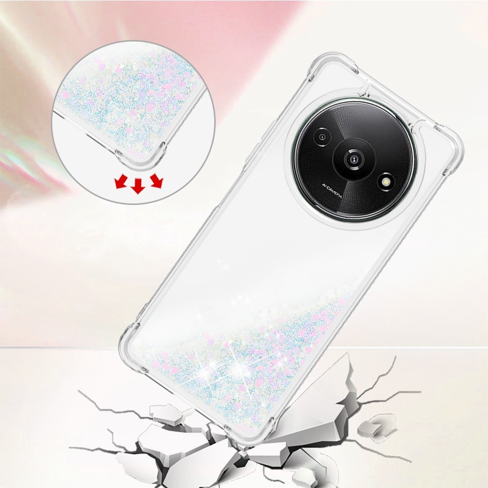 Glitter gelový přesýpací obal na Xiaomi Redmi A3 - růžovostříbrný/srdíčka