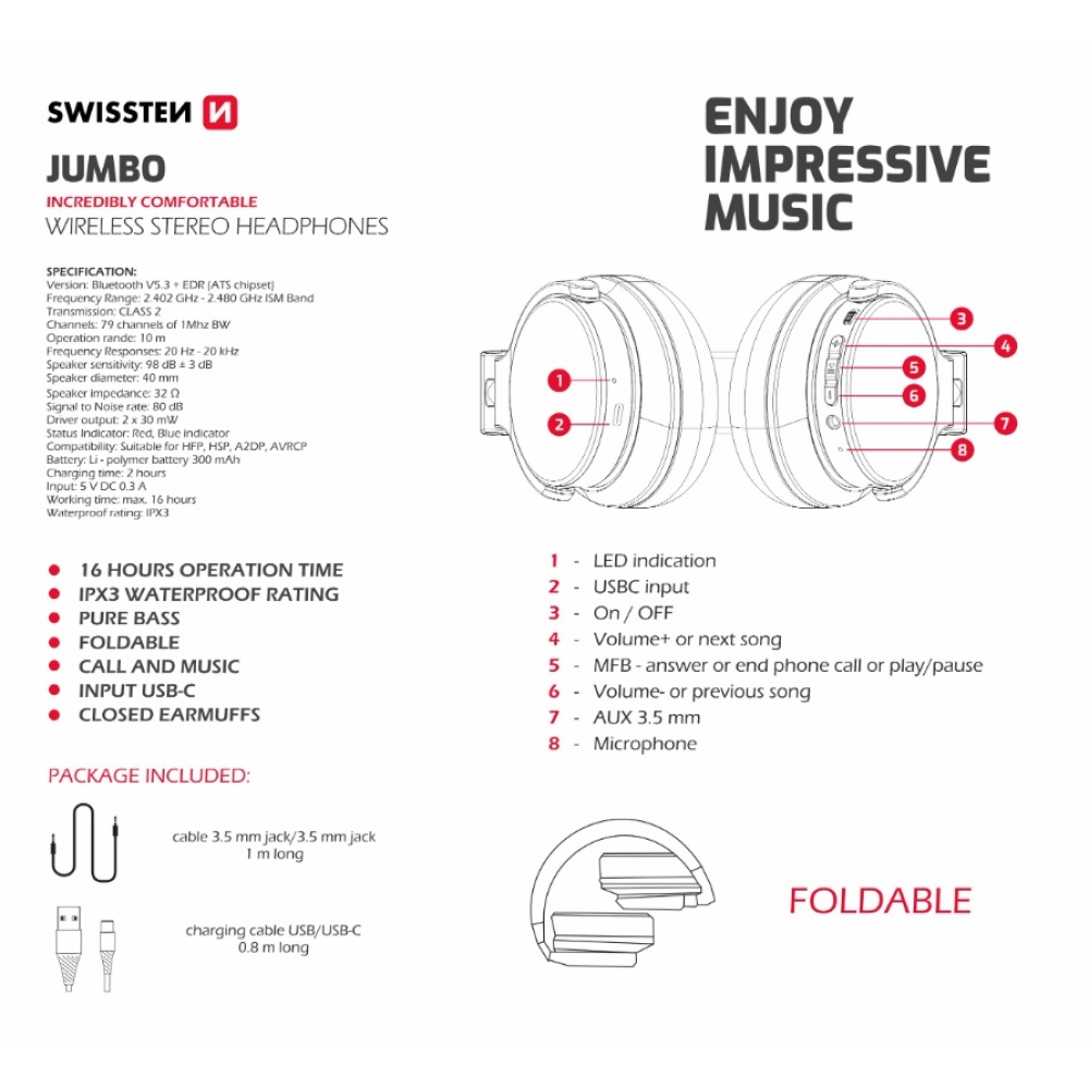 Bezdrátová sluchátka Swissten Jumbo Bluetooth - stříbrné/hnědé