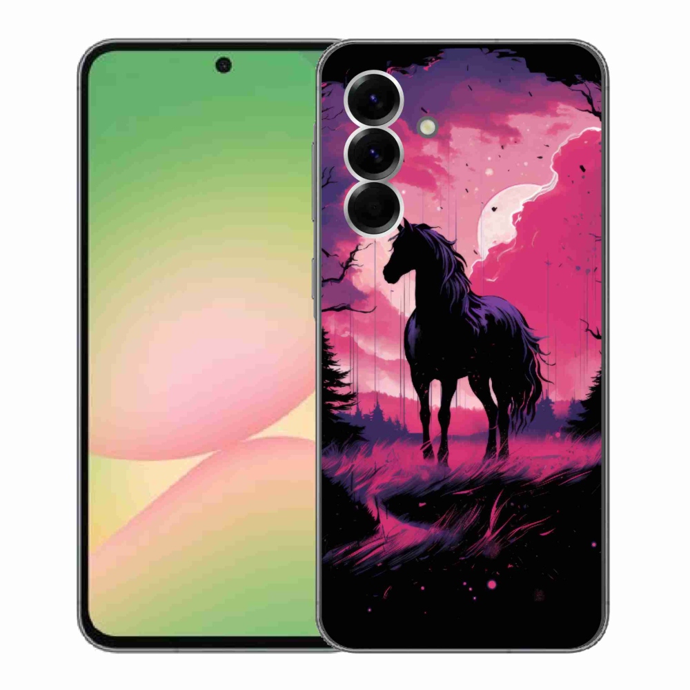 Gelový kryt mmCase na Samsung Galaxy A56 5G - černý kreslený kůň 1
