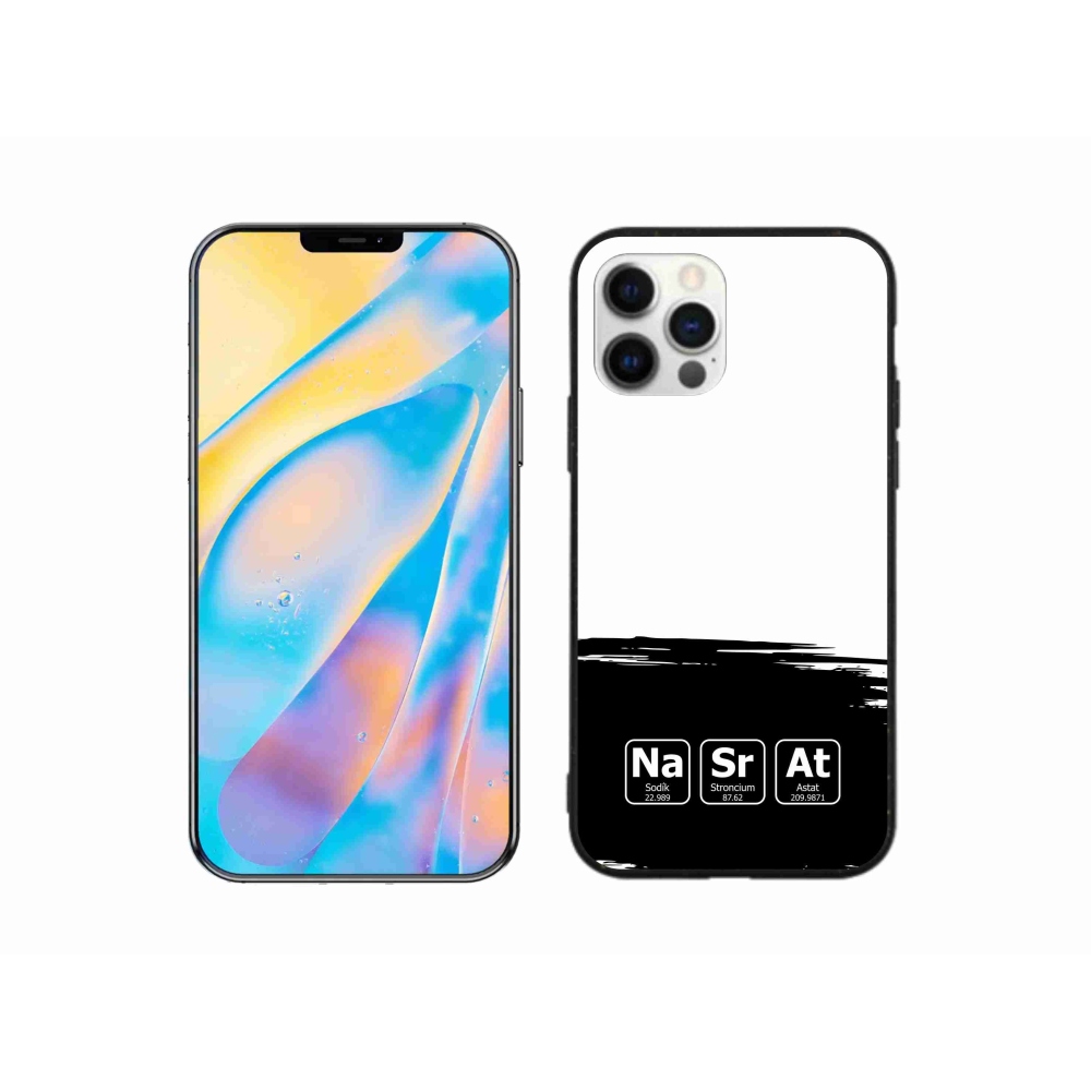 Gelový kryt mmCase na iPhone 12 Pro - chemické prvky černobílé pozadí