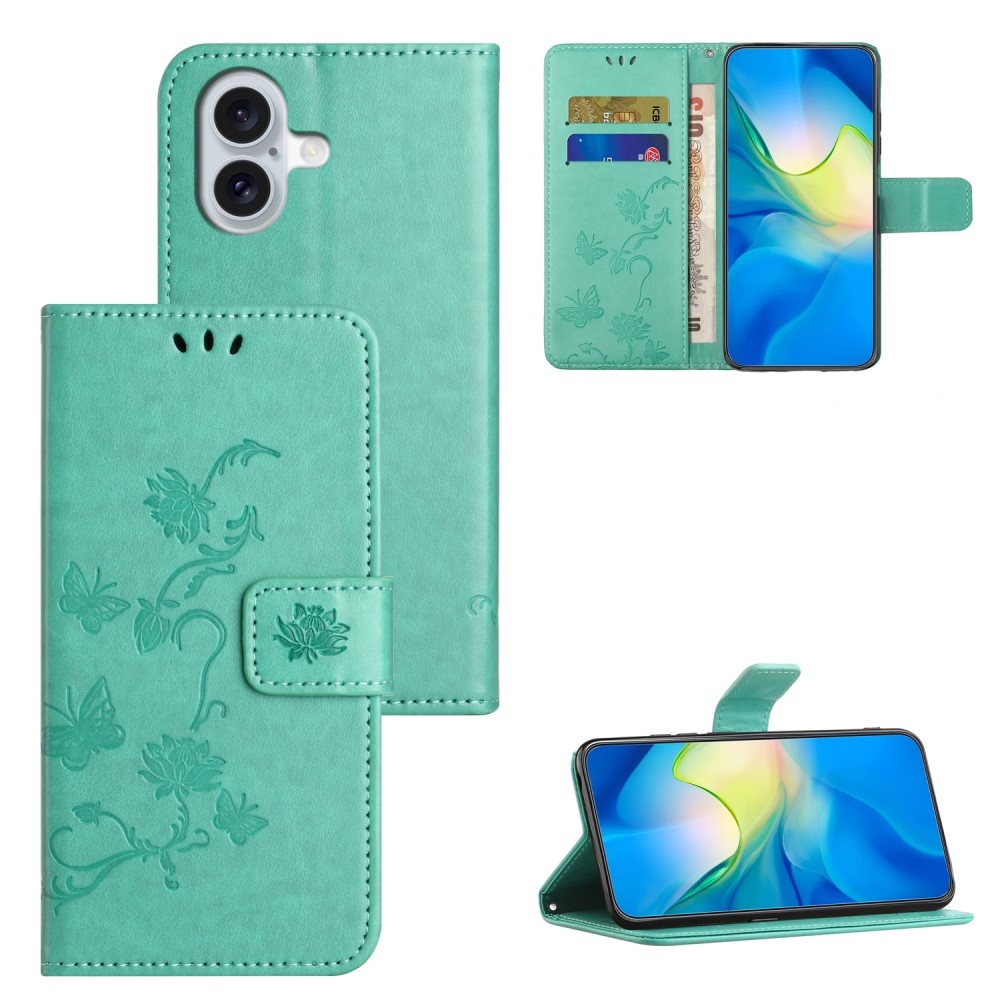Flower knížkové pouzdro na iPhone 16 - modrozelené