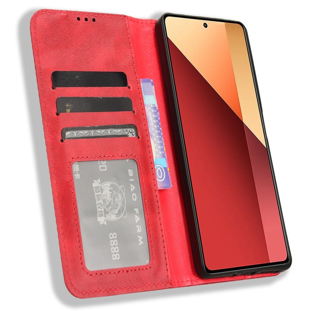 Vintage knížkové pouzdro na Xiaomi Redmi Note 14S/Note 13 Pro 4G/Poco M6 Pro - červené