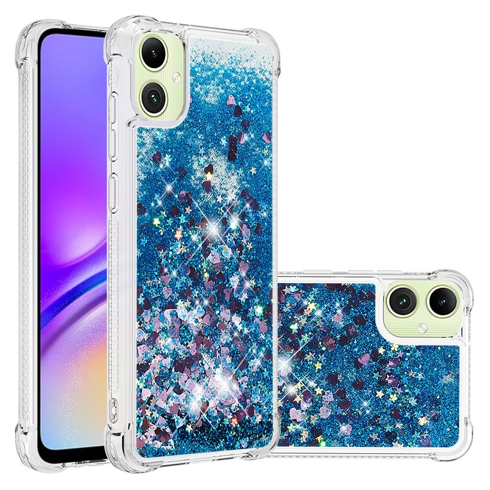 Glitter přesýpací gelový obal na Samsung Galaxy A06 4G - modrý/srdíčka