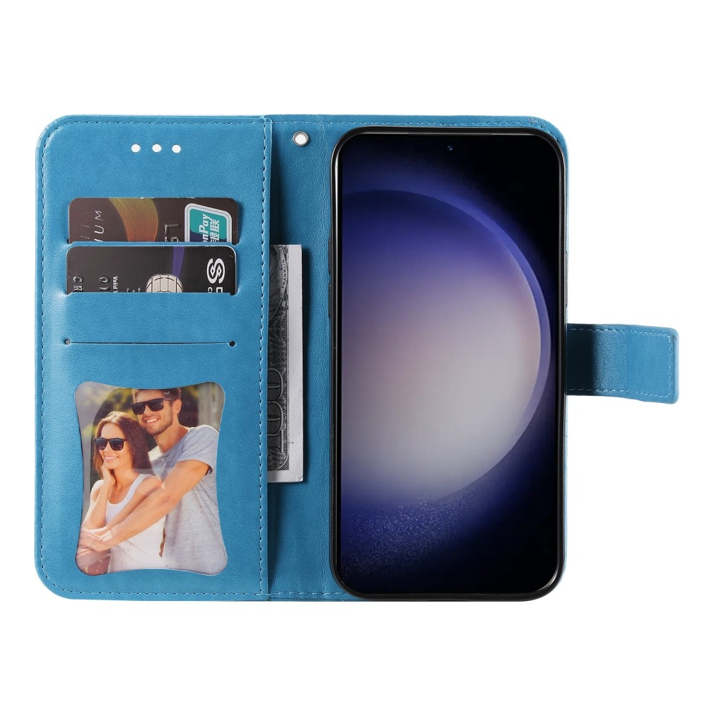Floral knížkové pouzdro na Samsung Galaxy S25+ - modré