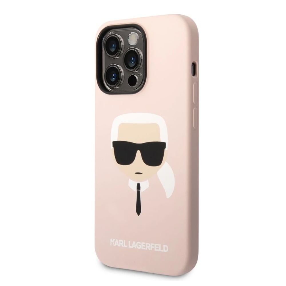 Karl Lagerfeld MagSafe kryt Liquid Silicone Karl Head iPhone 14 Pro růžový