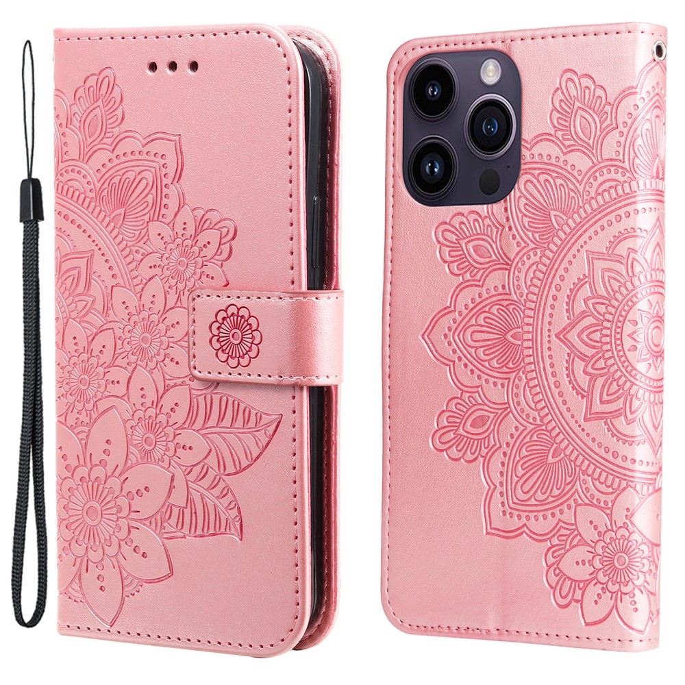 Mandala knížkové pouzdro na iPhone 15 Pro - růžové