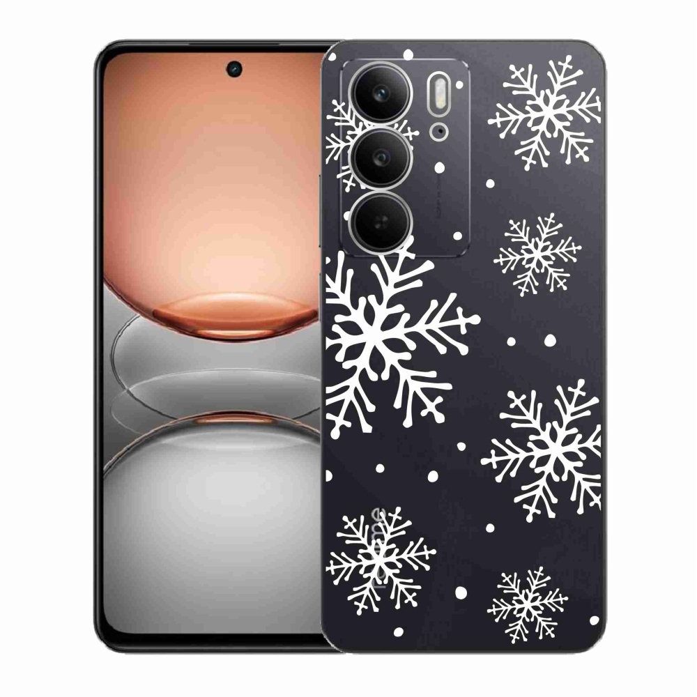Gelový kryt mmCase na Realme C75 - bílé vločky na průhledném pozadí