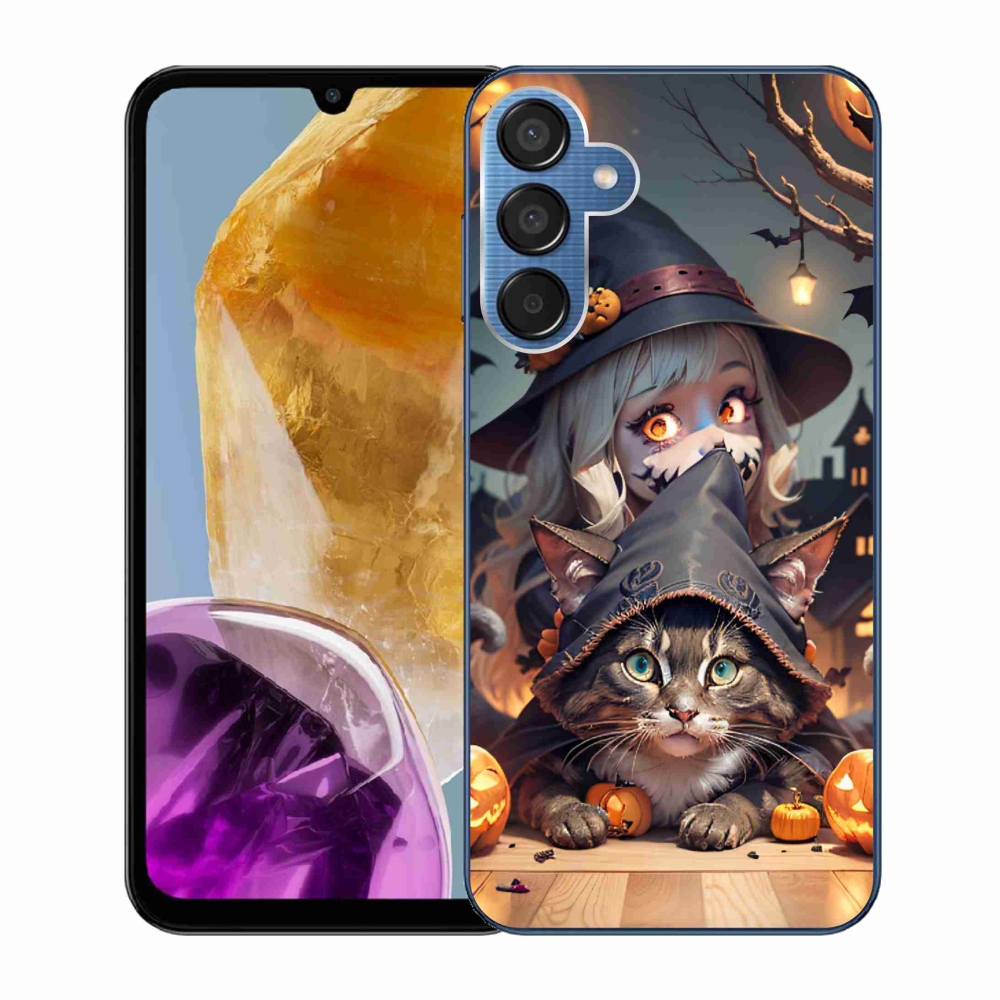Gelový kryt mmCase na Samsung Galaxy M15 5G - čarodějnice s kočkou