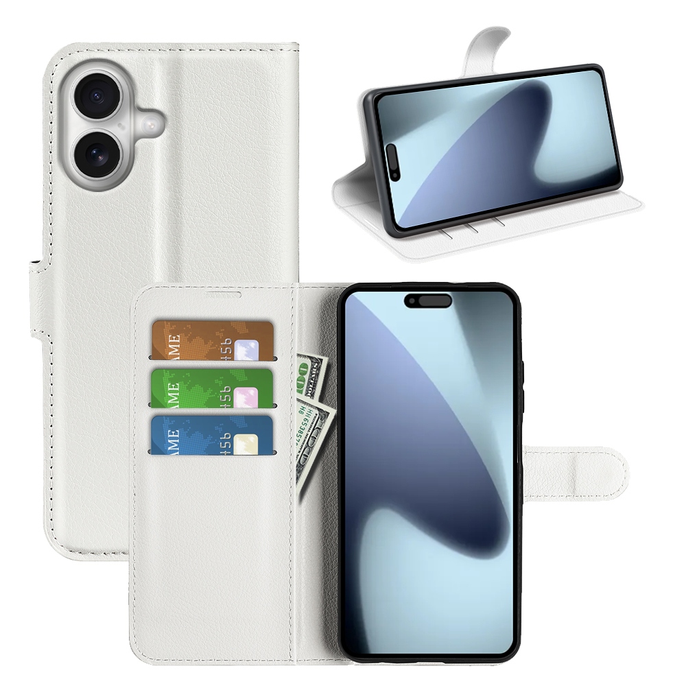 Litchi knížkové pouzdro na iPhone 17 - bílé