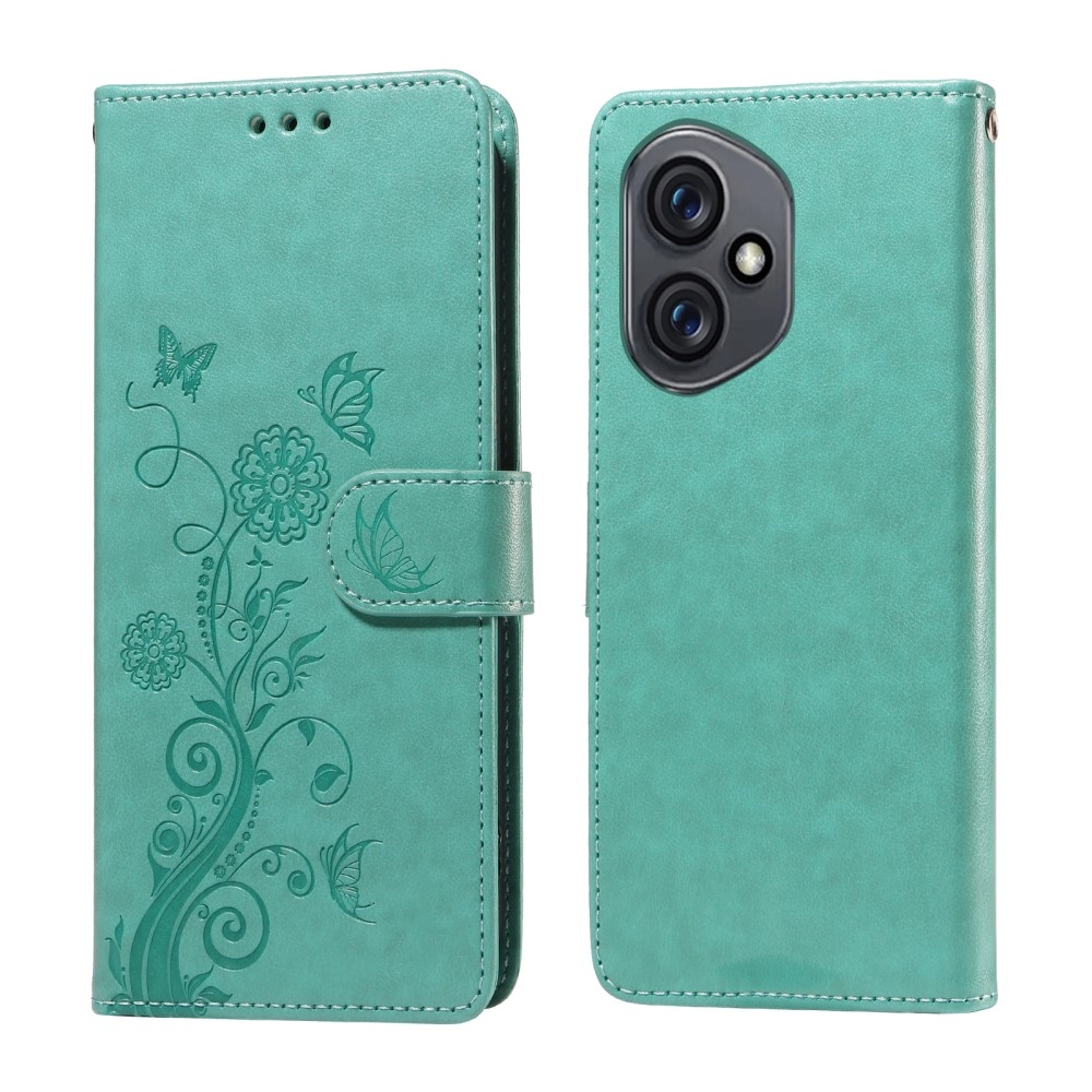 Flowery knížkové pouzdro na Honor 400 - modrozelené