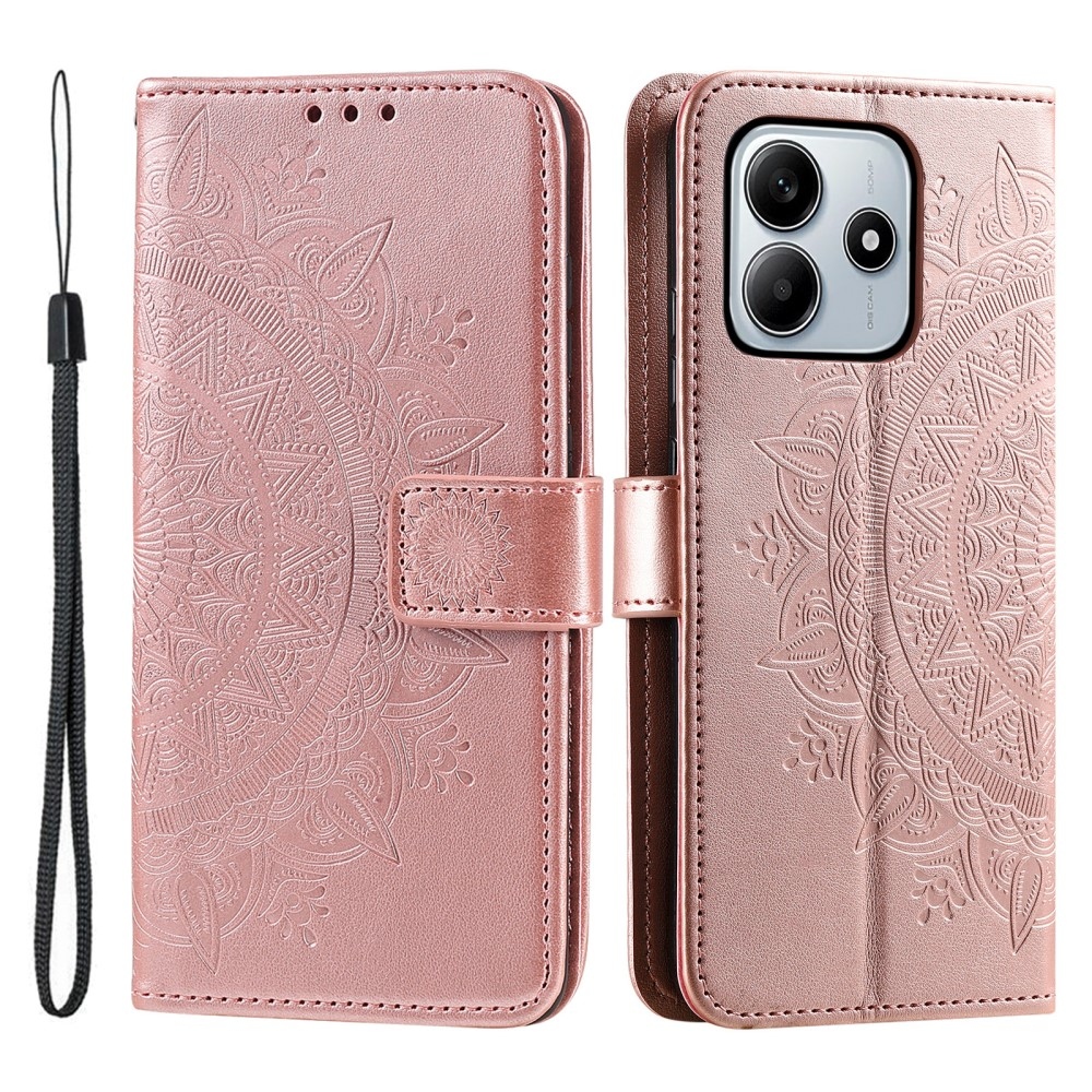 Mandala knížkové pouzdro na Xiaomi Redmi Note 14 - růžovozlaté