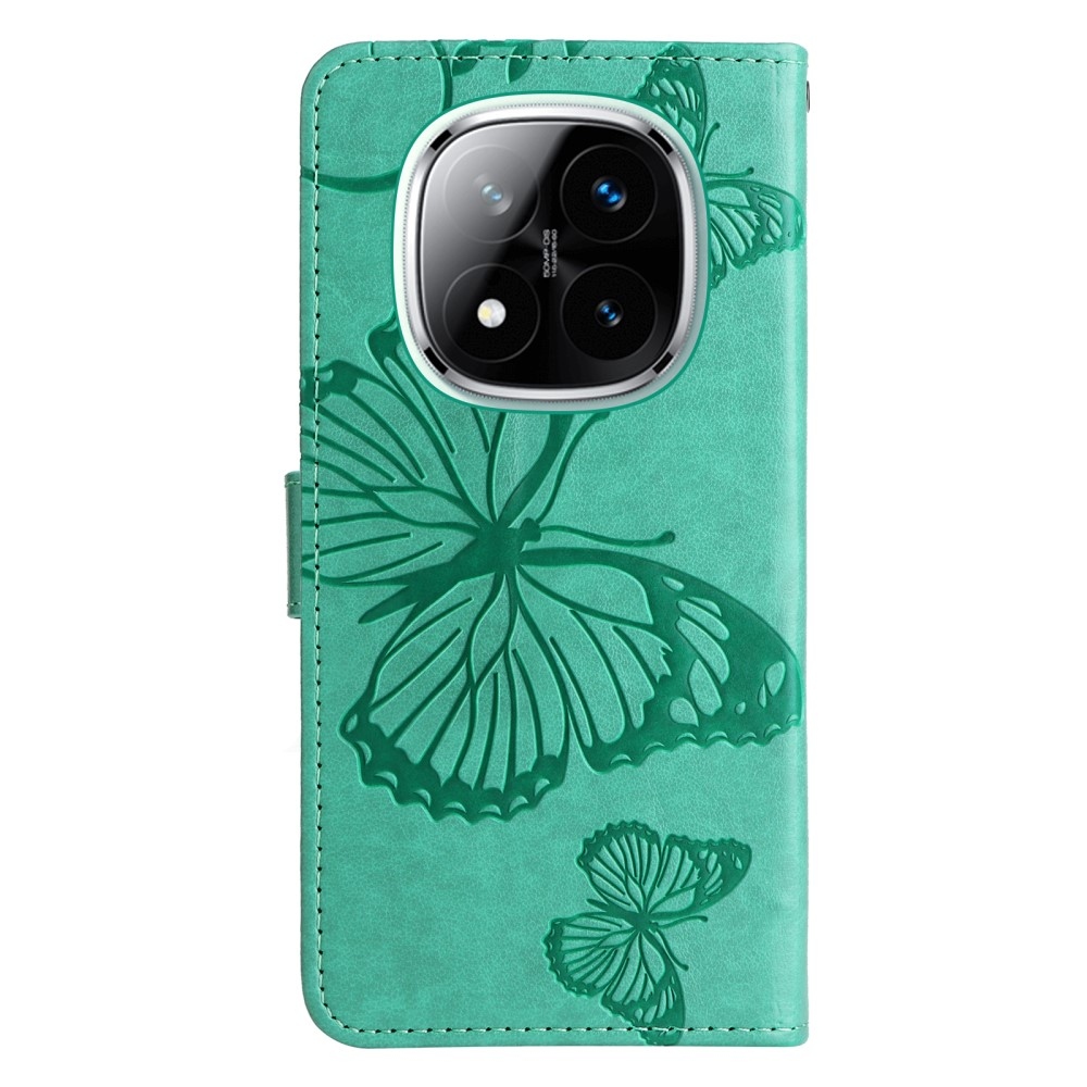 Big Butterfly knížkové pouzdro na Xiaomi Redmi Note 14 Pro 5G/Poco X7 5G/Note 14 Pro+ 5G - modrozelené