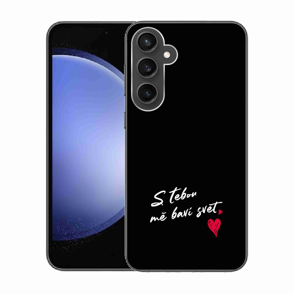 Gelový kryt mmCase na Samsung Galaxy S23 FE - zamilovaný text 1 černé pozadí