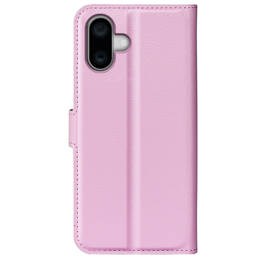 Litchi knížkové pouzdro na iPhone 16 Plus - růžové