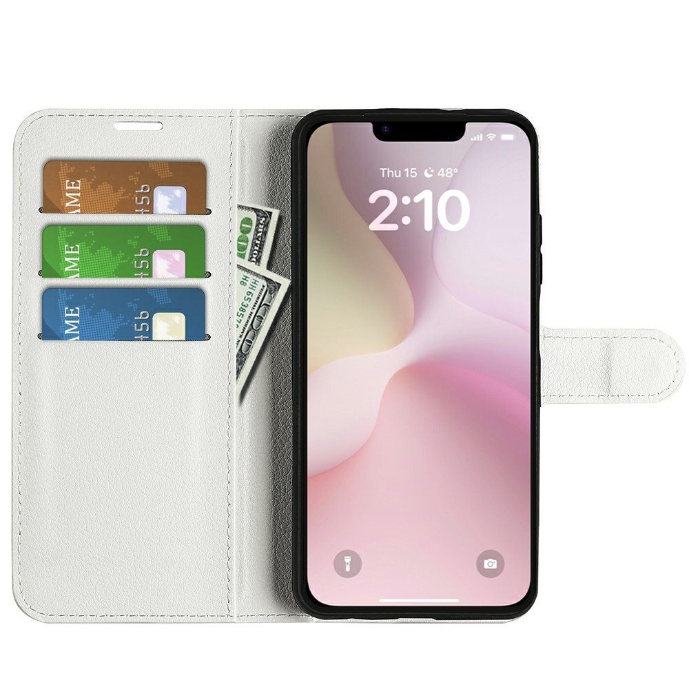 Litchi knížkové pouzdro na iPhone 16e - bílé