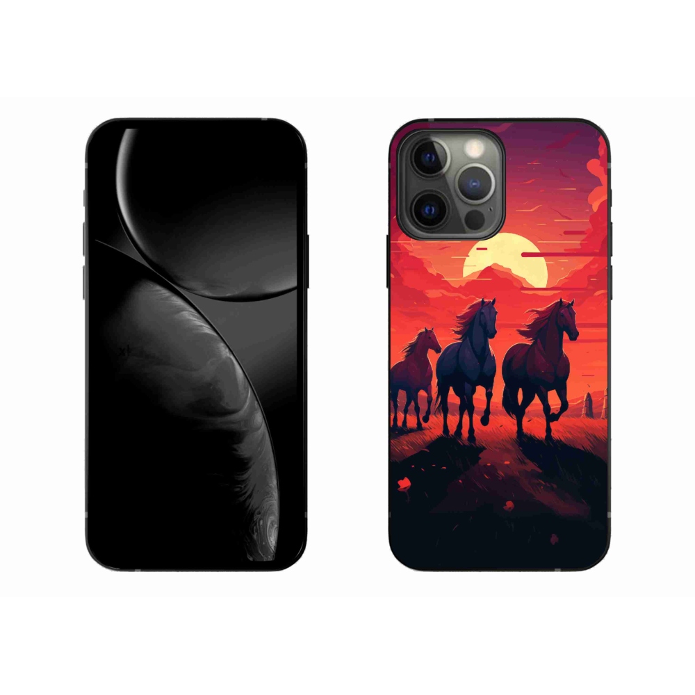 Gelový kryt mmCase na iPhone 13 Pro Max - koně a západ slunce