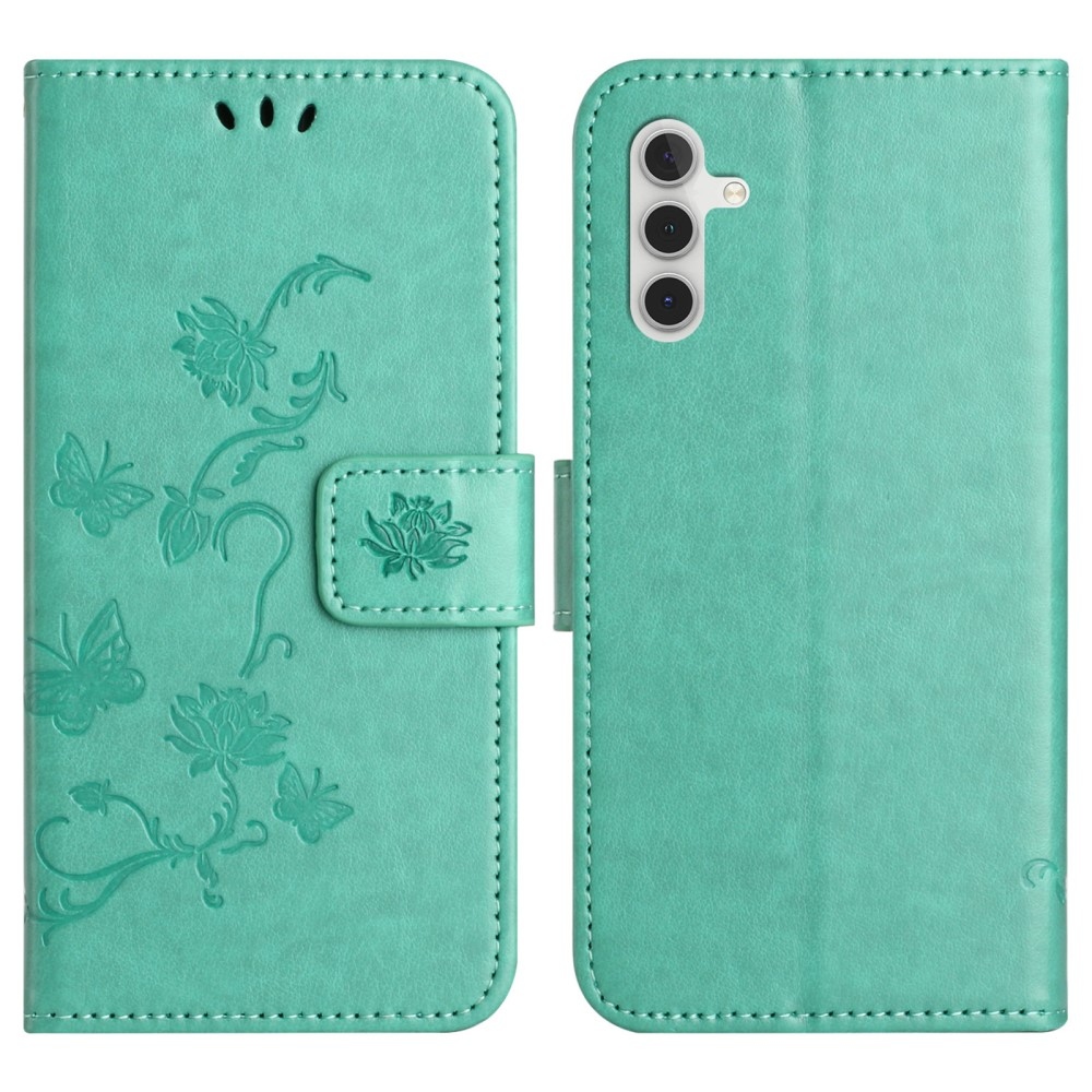 Flower knížkové pouzdro na Samsung Galaxy A36 5G - modrozelené