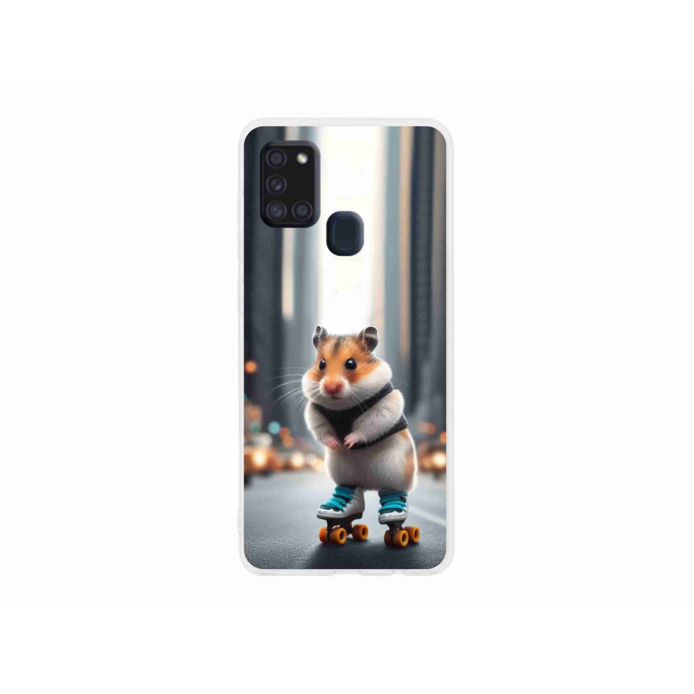 Gelový kryt mmCase na Samsung Galaxy A21s - křeček na bruslích