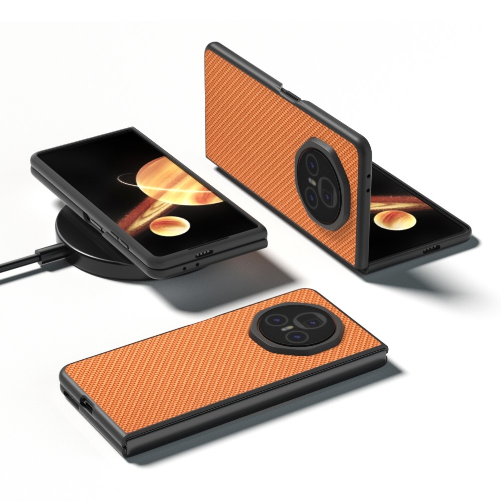 Carbon plastový obal s umělou kůží na Honor Magic V3 - světlehnědý
