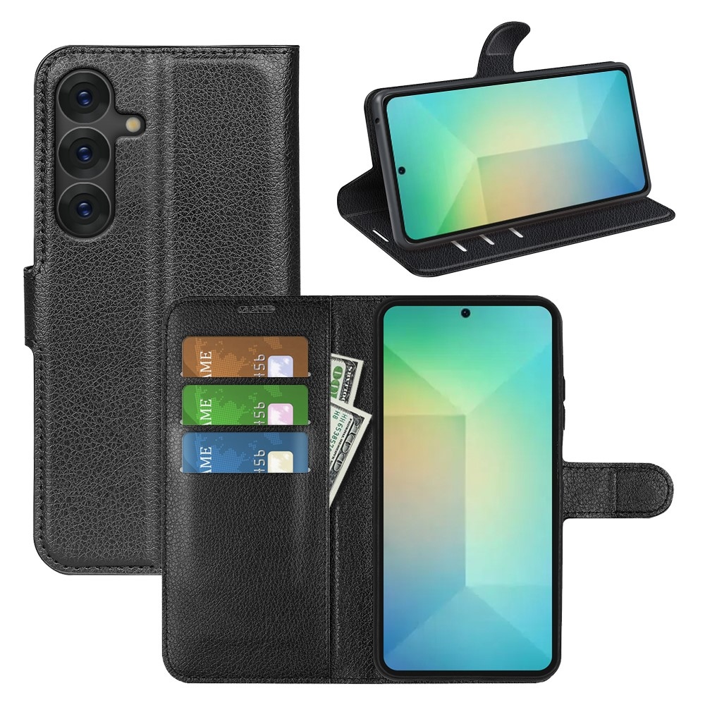 Litchi knížkové pouzdro na Samsung Galaxy S25 - černé