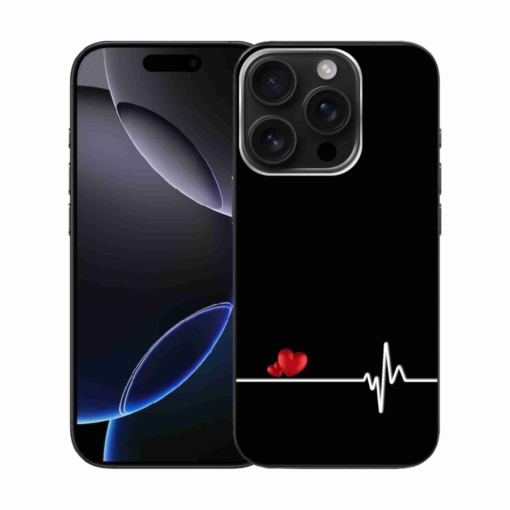 Gelový kryt mmCase na iPhone 16 Pro - srdce a tep černé pozadí