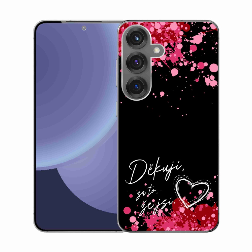 Gelový kryt mmCase na Samsung Galaxy S25 - zamilovaný text 2 černé pozadí