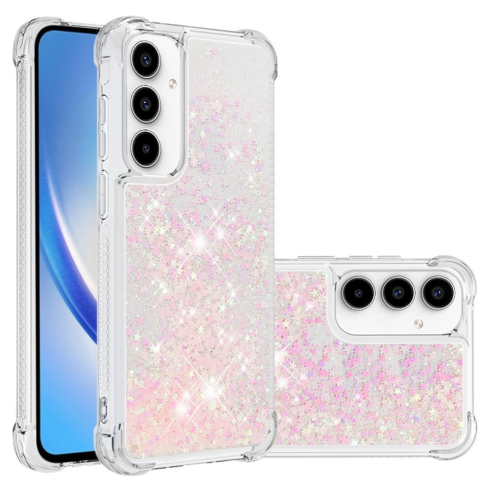 Glitter gelový přesýpací obal na Samsung Galaxy A35 5G - růžový/hvězdičky