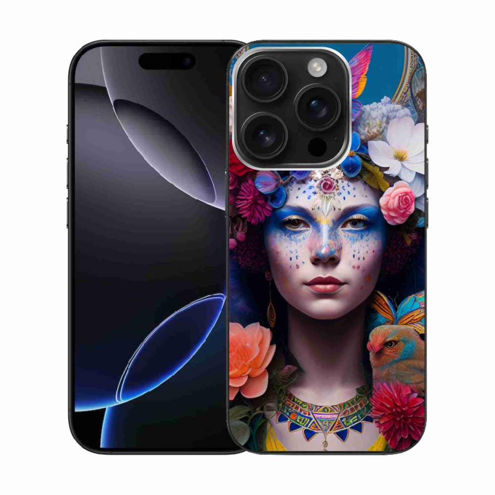 Gelový kryt mmCase na iPhone 16 Pro - žena s květinami