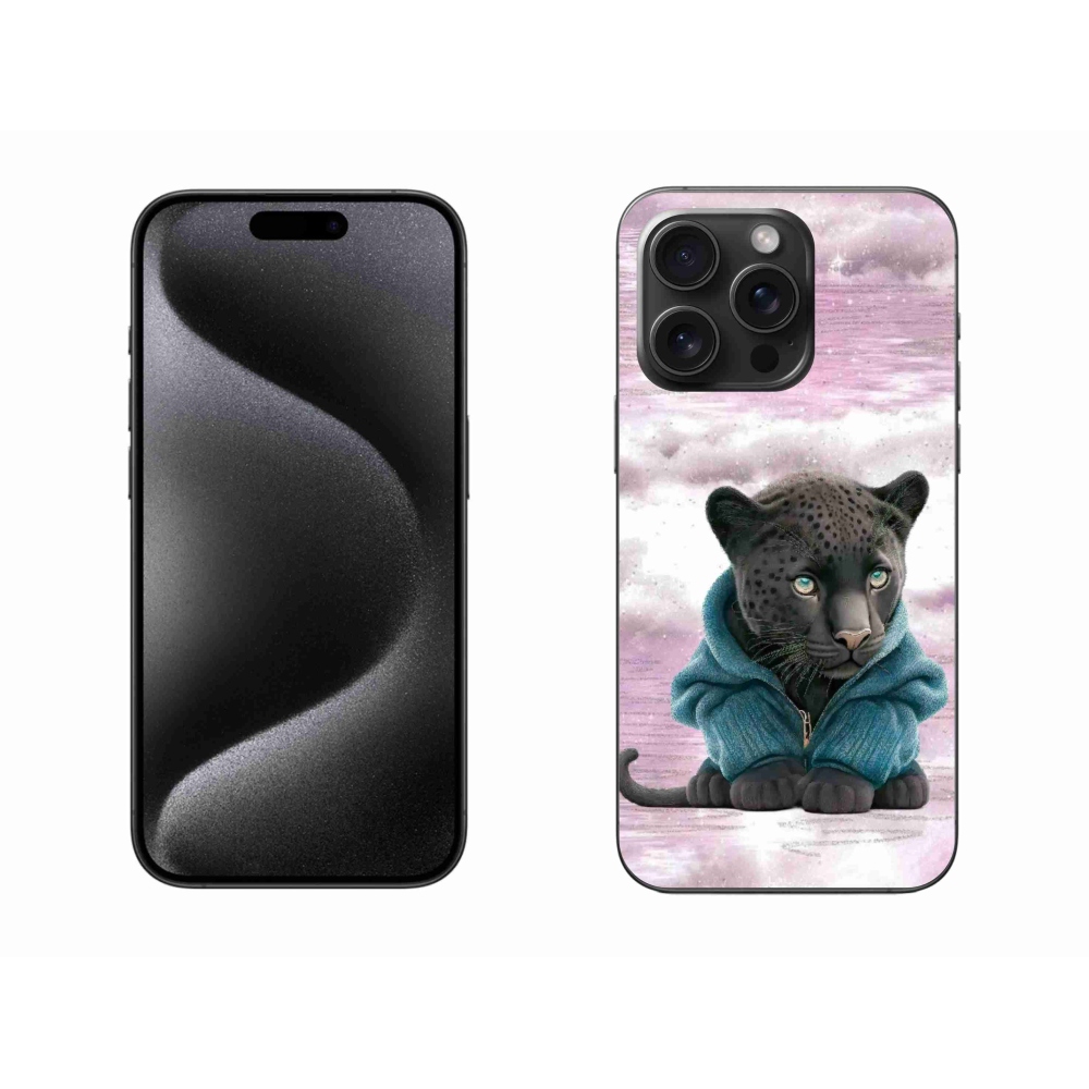 Gelový kryt mmCase na iPhone 15 Pro Max - černý panter ve svetru