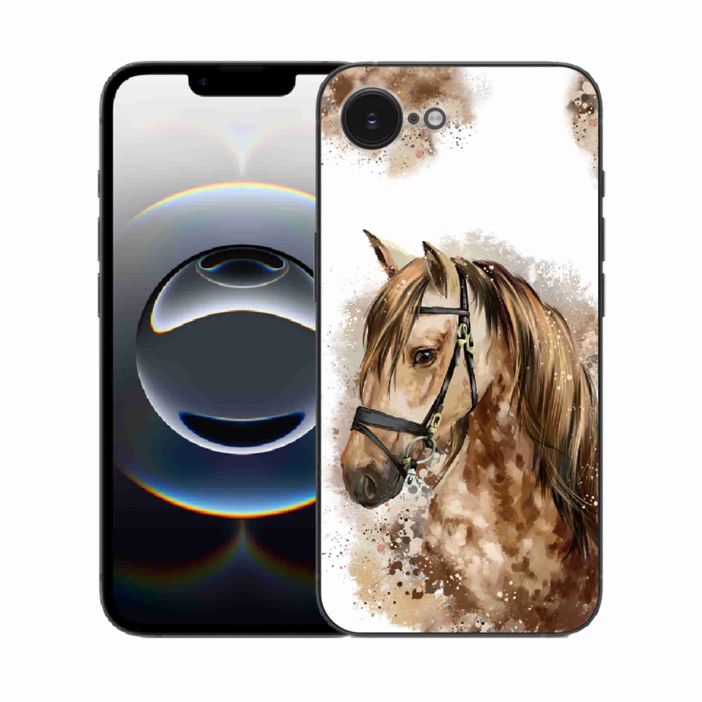 Gelový kryt mmCase na iPhone 16e - hnědý kreslený kůň
