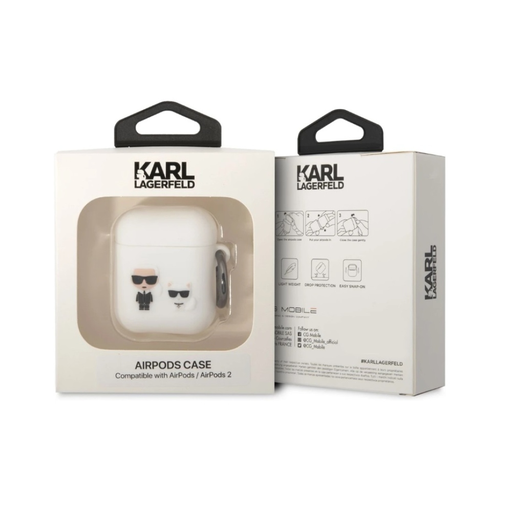 Karl Lagerfeld and Choupette Silikonové pouzdro Airpods 1/2 bílé