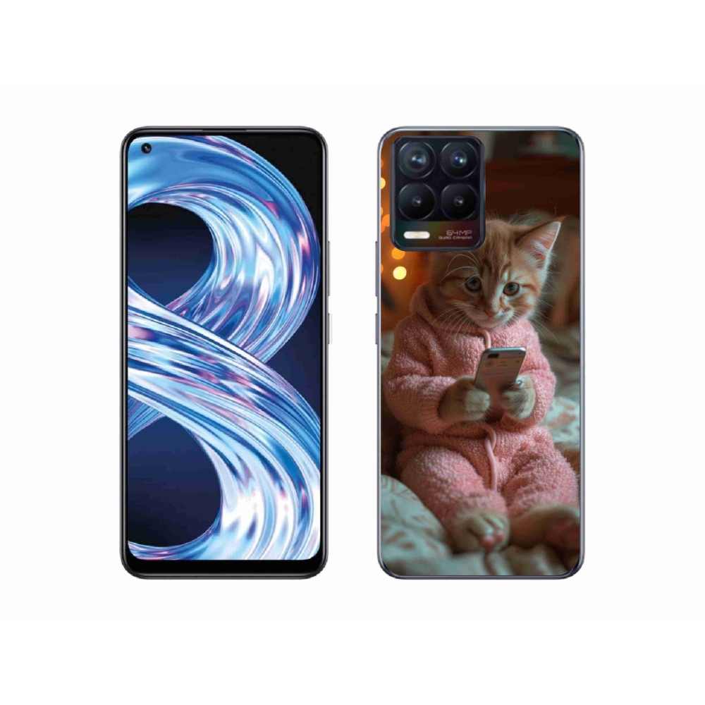 Gelový kryt mmCase na Realme 8 Pro - kotě s mobilem