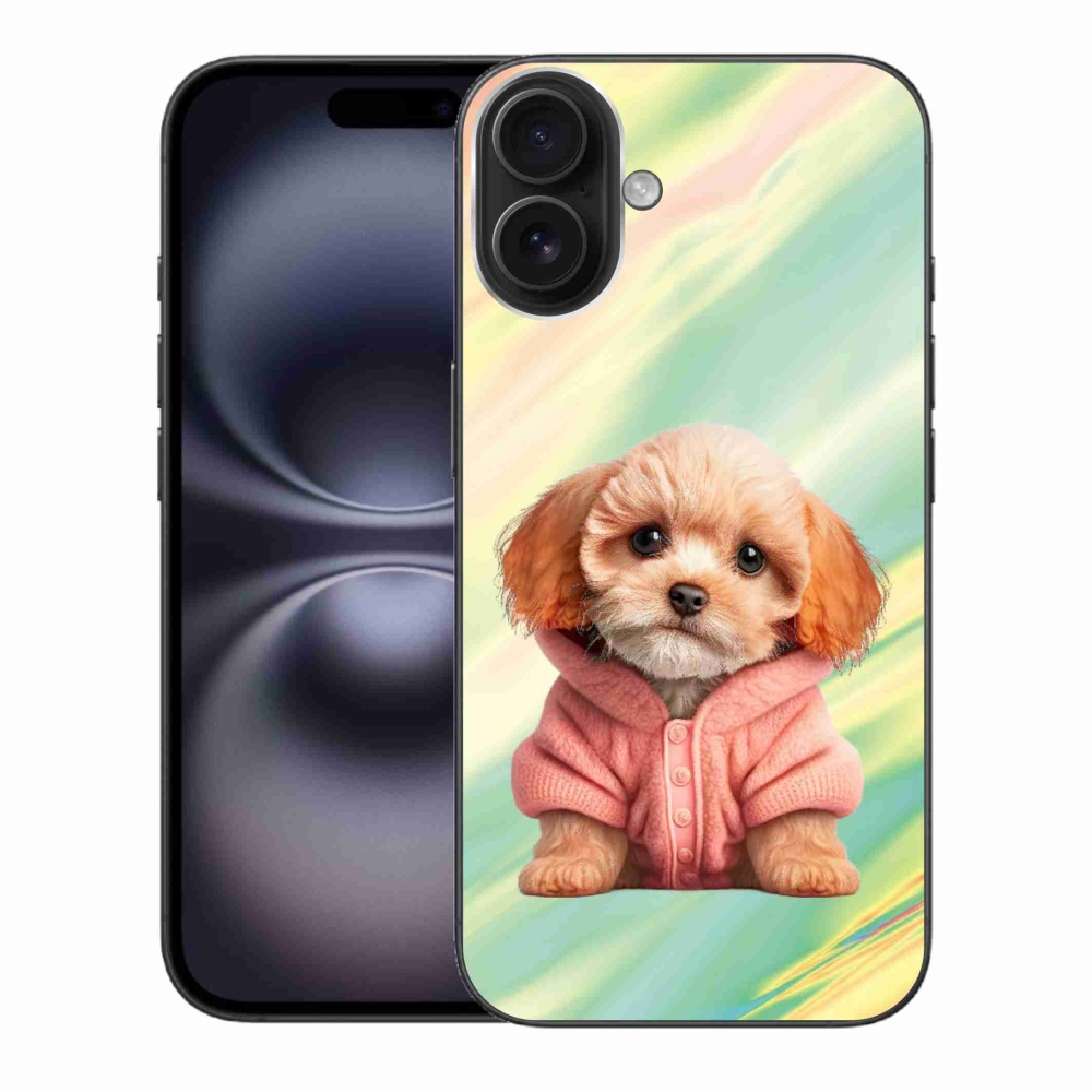 Gelový kryt mmCase na iPhone 16 Plus - štěně ve svetru