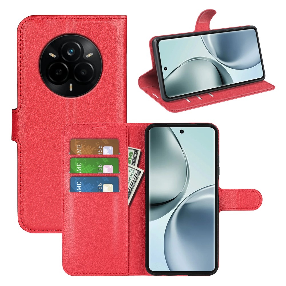 Litchi knížkové pouzdro na Realme 14 Pro 5G - červené