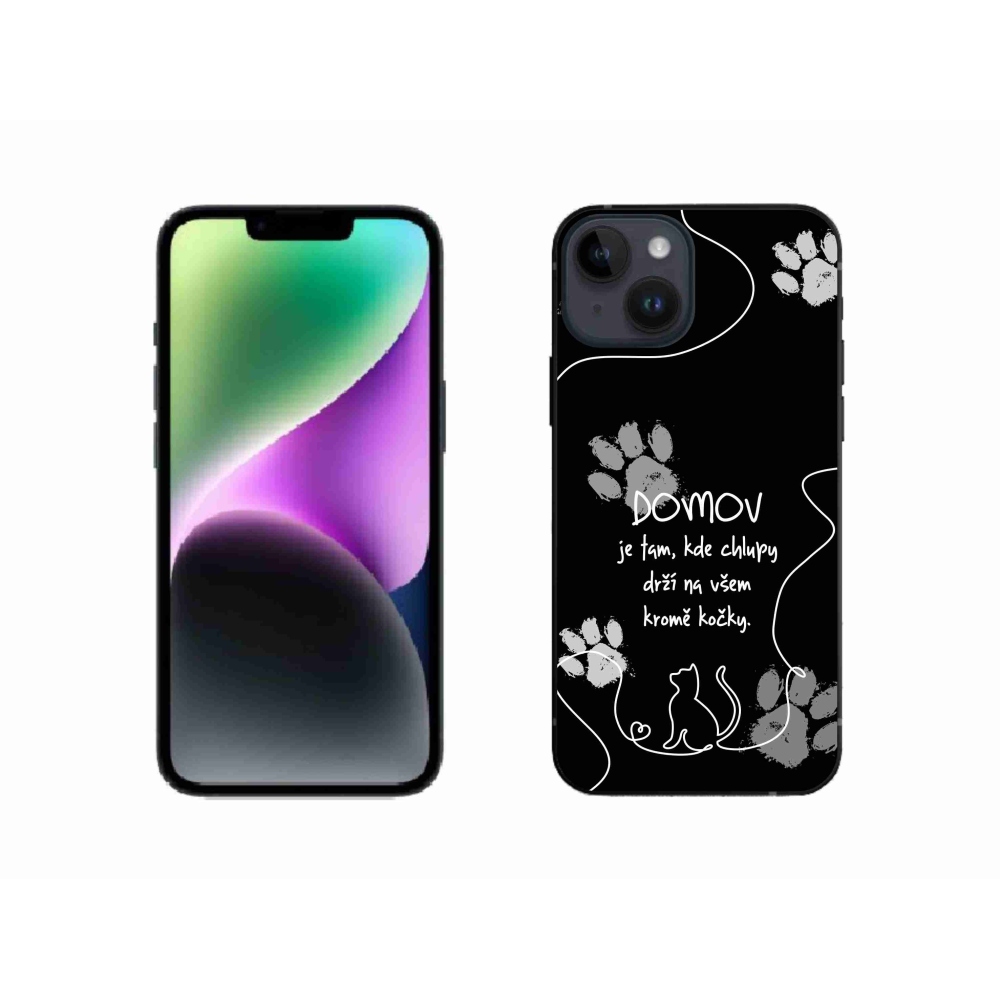 Gelový kryt mmCase na iPhone 14 - kočičí motiv černé pozadí