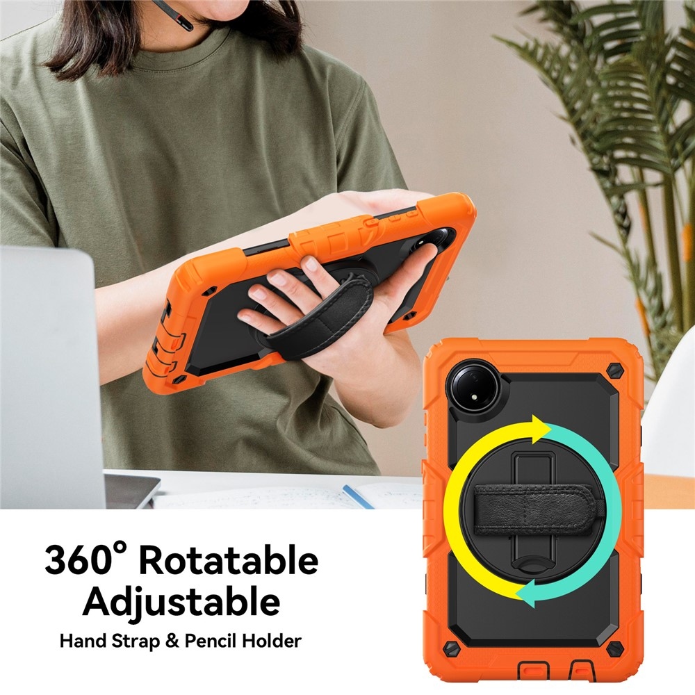 Strap odolný kryt s držákem na ruku a ramenním popruhem na Xiaomi Redmi Pad SE 8.7 - oranžový