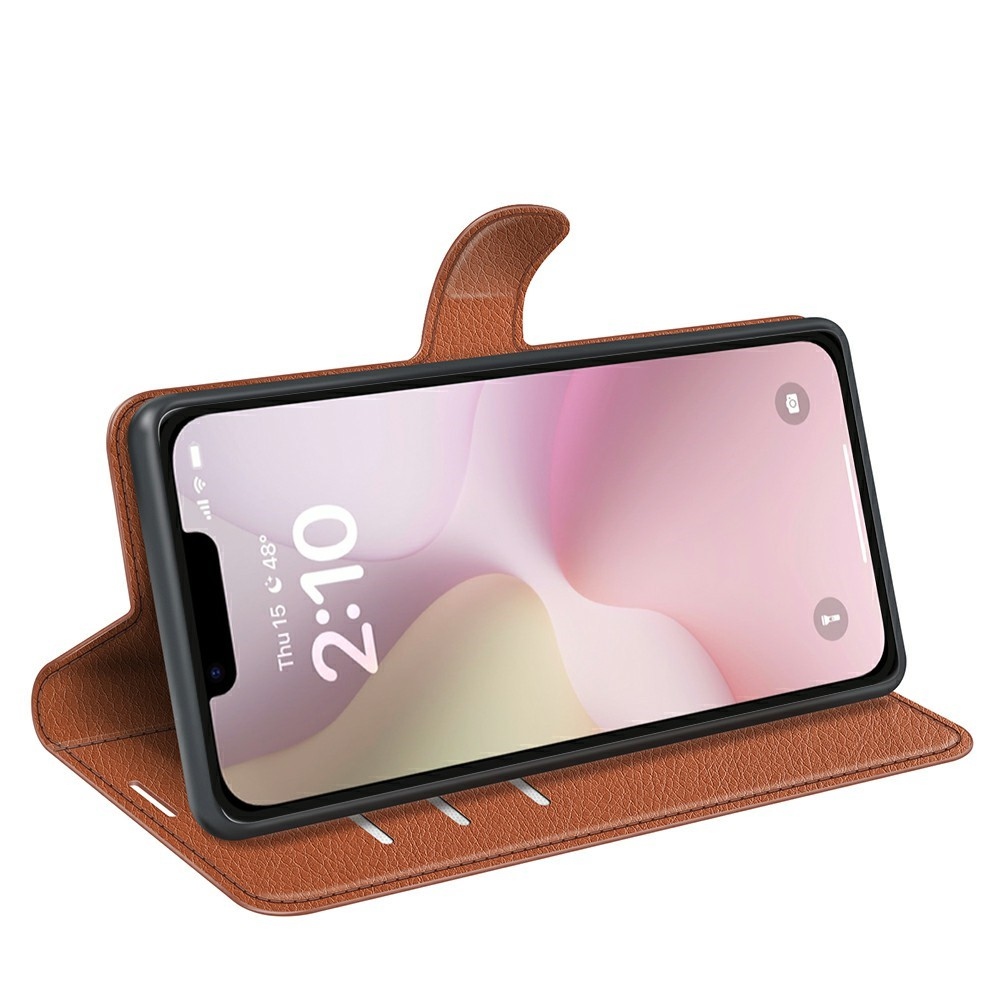 Litchi knížkové pouzdro na iPhone 16e - hnědé
