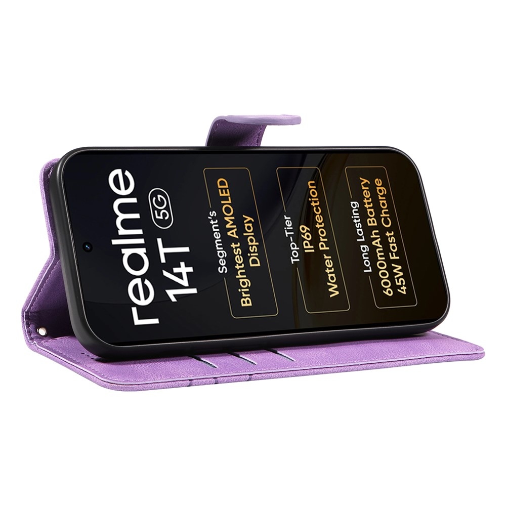 Curved knížkové pouzdro na Realme 14 5G/14T 5G - fialové