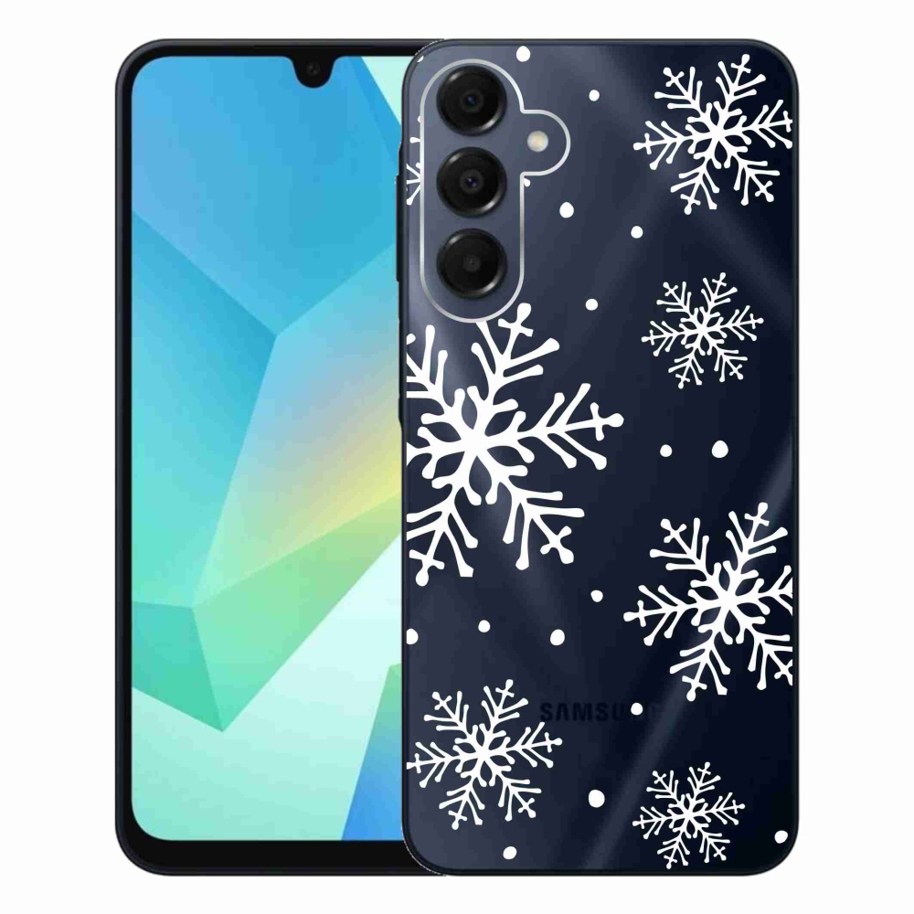 Gelový kryt mmCase na Samsung Galaxy A16 4G/5G - bílé vločky na průhledném pozadí