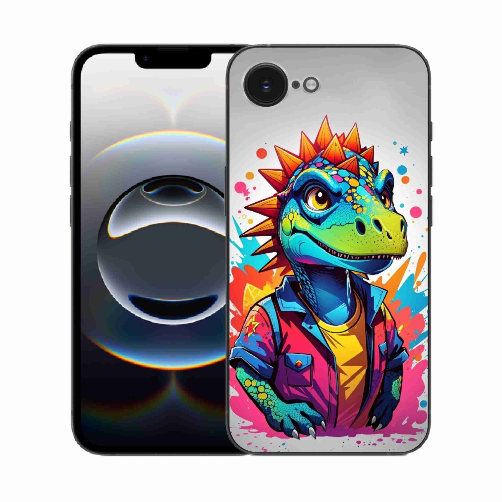 Gelový kryt mmCase na iPhone 16e - barevný dinosaurus